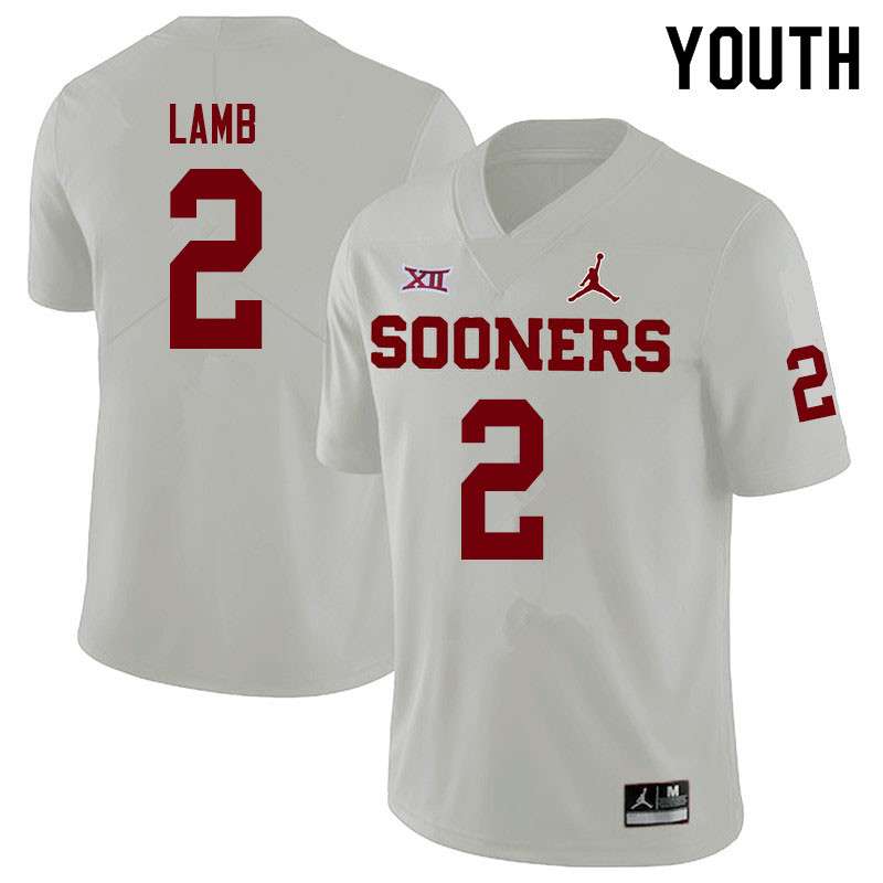 Youth #2 CeeDee Lamb Oklahoma Sooners Jordan Brand College Football Jerseys Sale-White - Click Image to Close